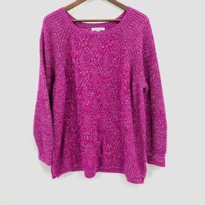 Studio Works Sweater Women 3X Pink Cable Knit Argyle Crewneck Raglan‎ Casual